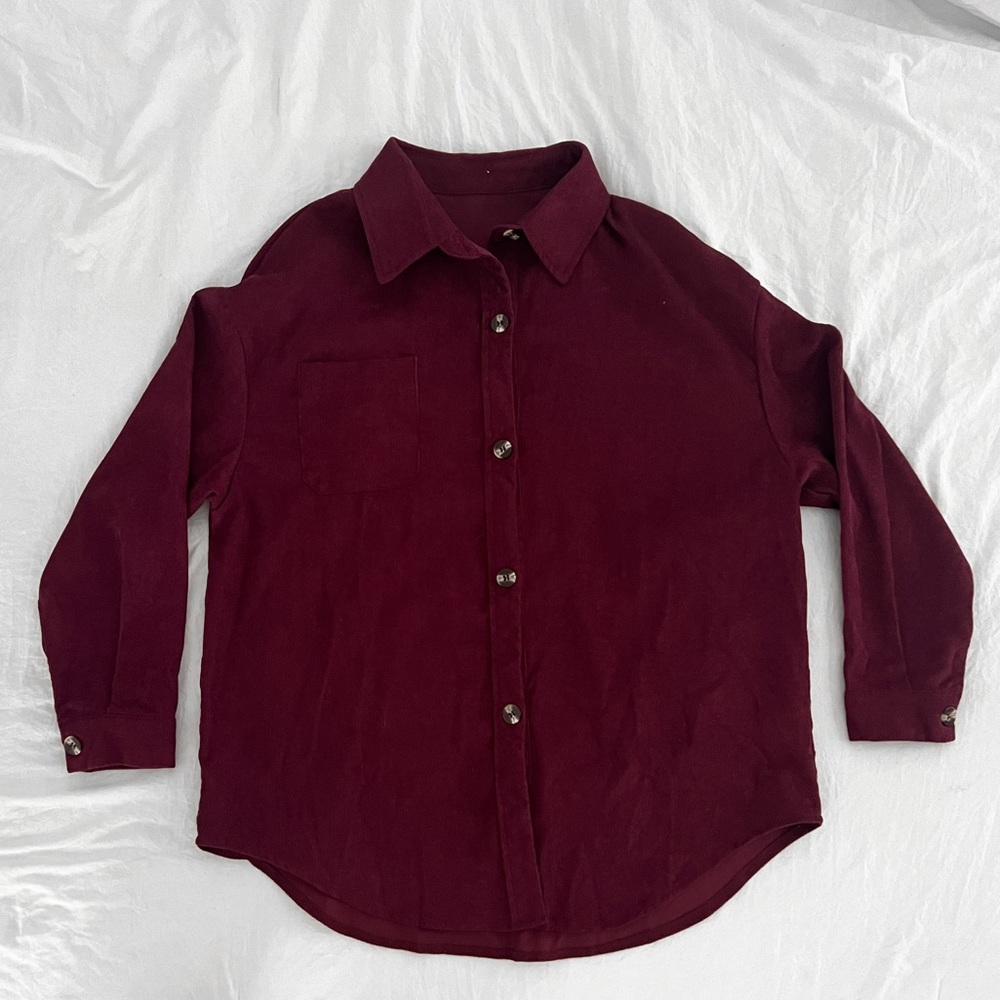 Maroon Unisex Corduroy Long Sleeved Button Down